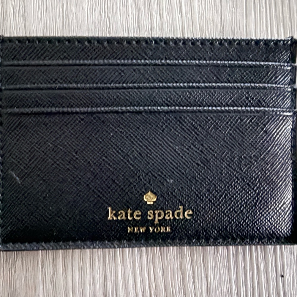 kate spade Black Glitter Greta Court Card Holder with Gold Logo